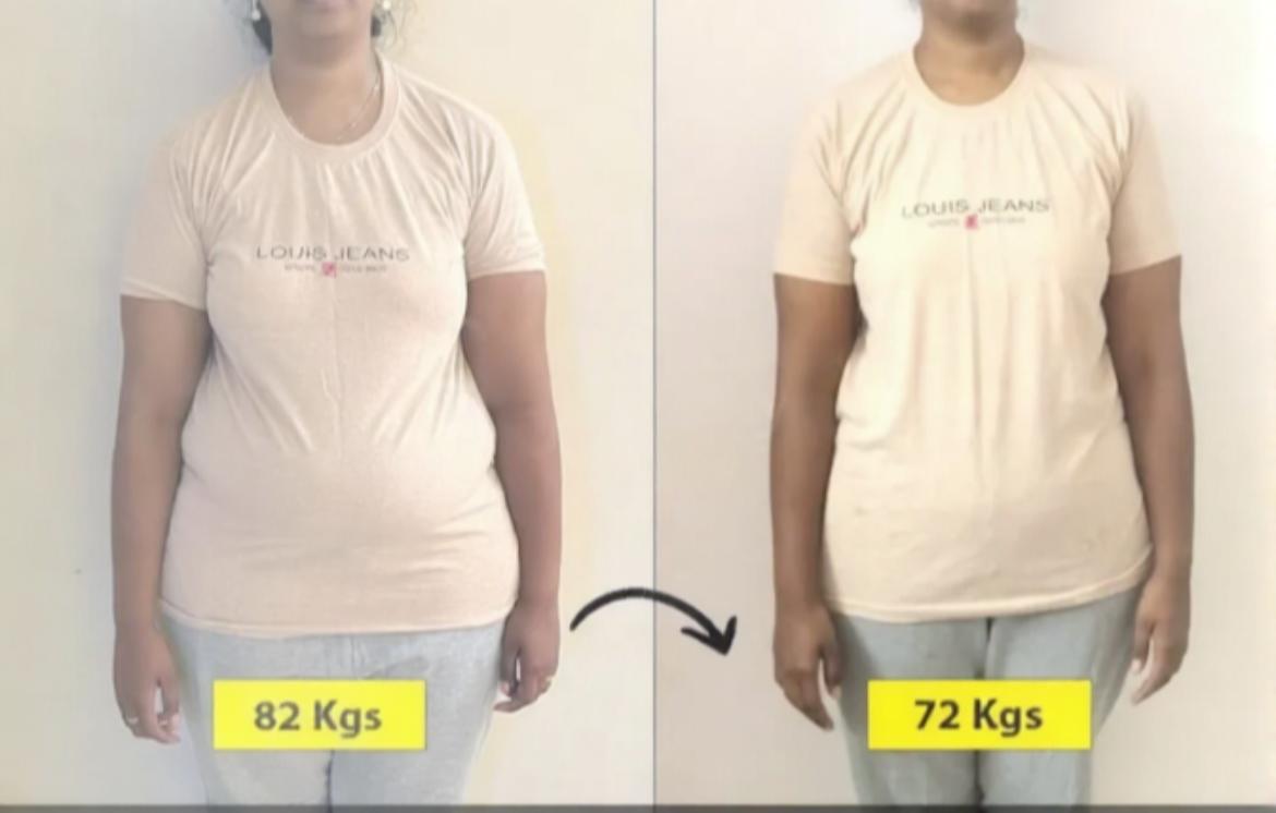Client transformation: 82 kg → 72 kg
