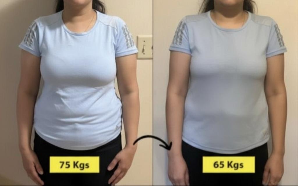 Client transformation: 75 kg → 65 kg
